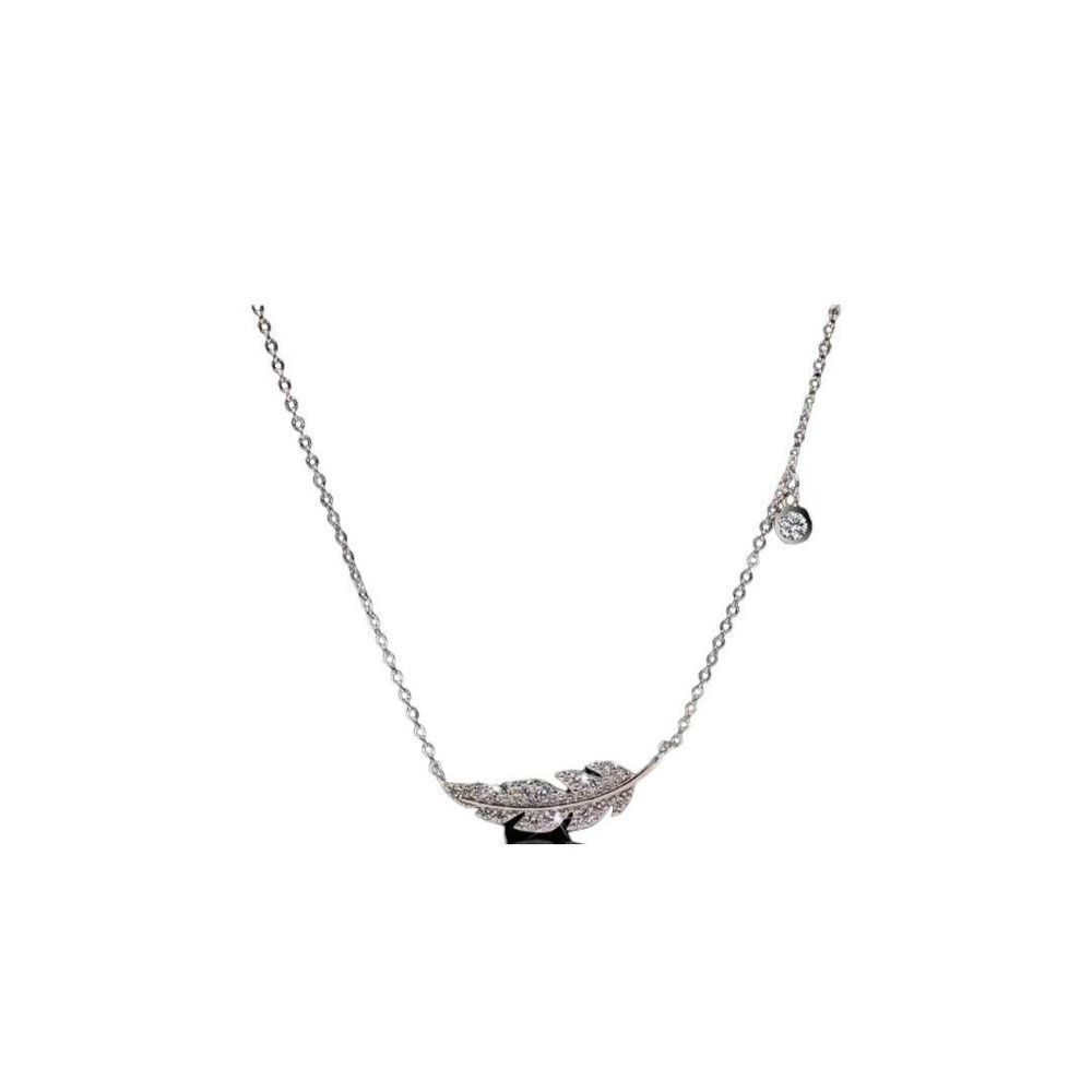 Crystal Feather Pendant 925 Silver Plated NEW